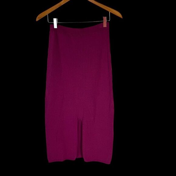 Free People Women's Skyline Raspberry Ribbed Front Slit Midi Skirt Sz L - Picture 2 of 9